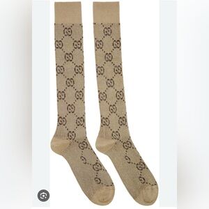 Gucci Lamé Beige GG Knee-High Socks